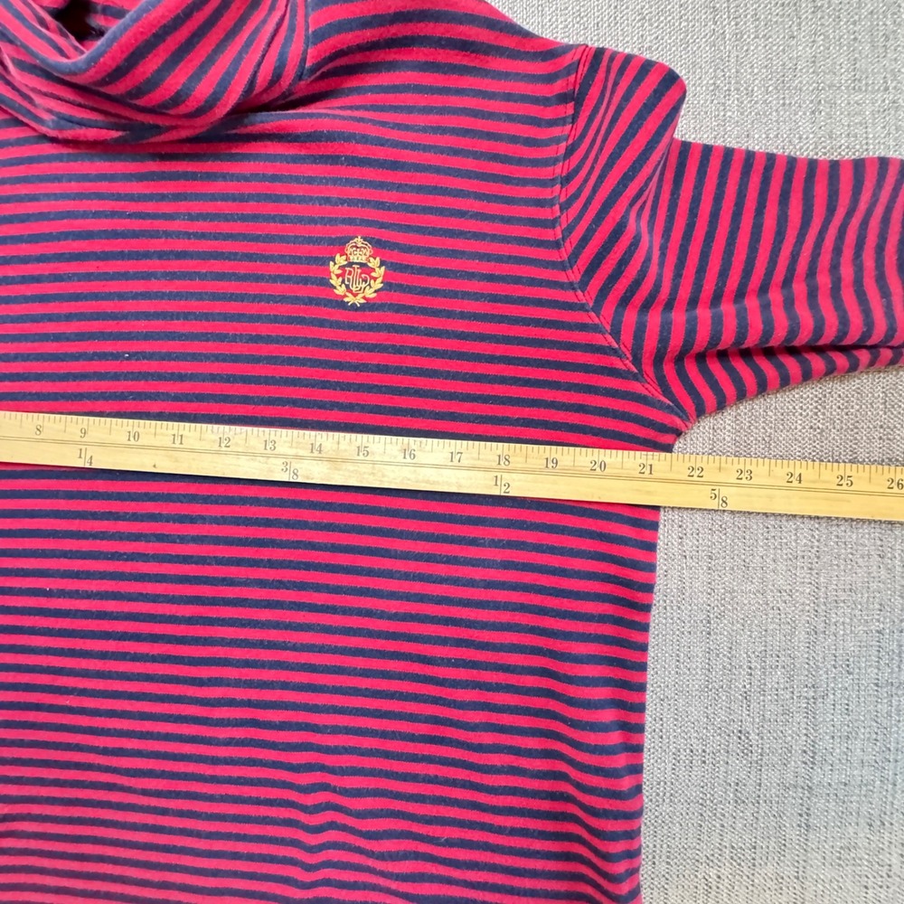 Lauren Ralph Lauren Red Navy Striped Turtleneck Crest Logo Cotton Top Large - Picture 5 of 8